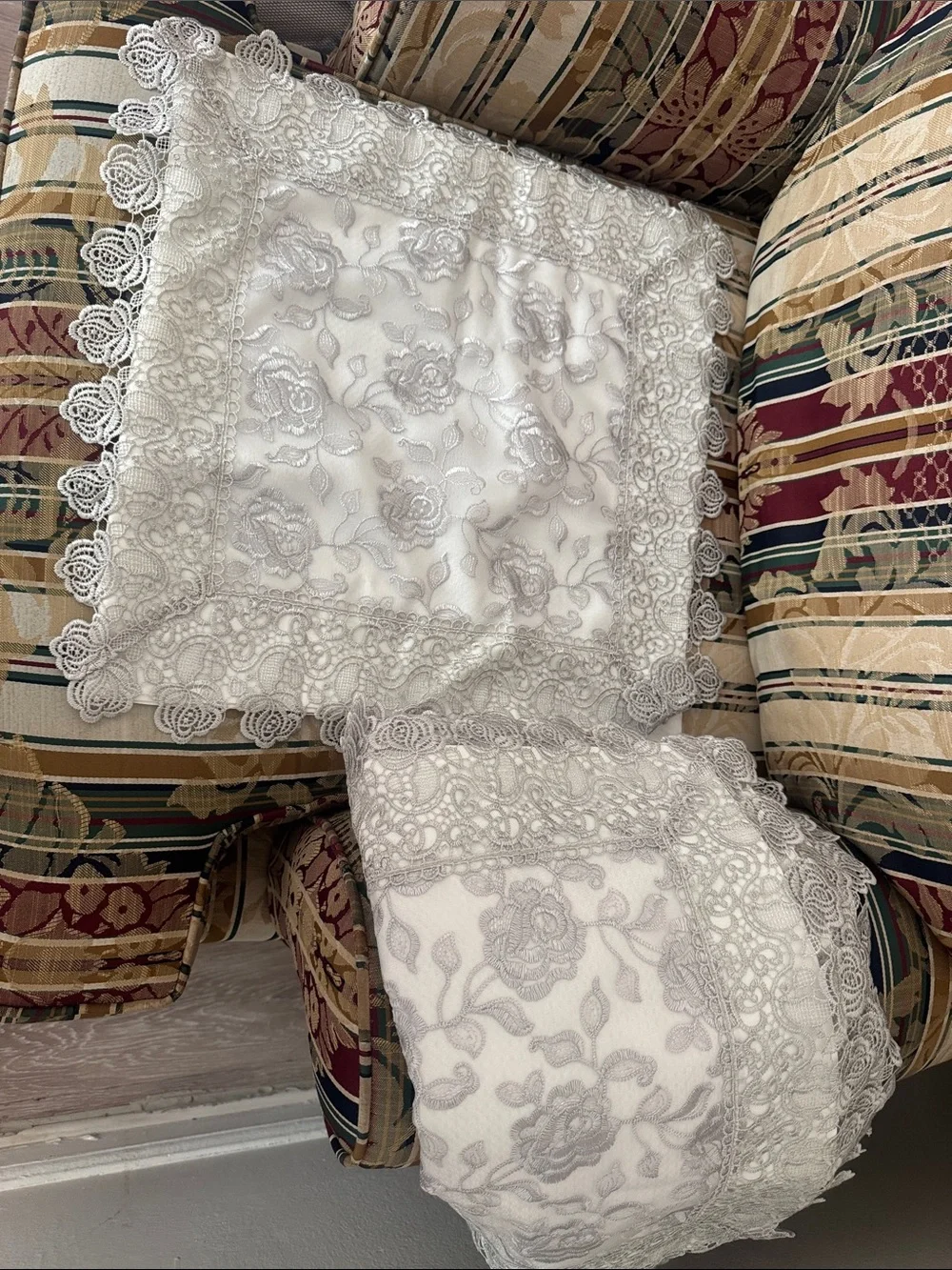 Embroidered Lace Throw Pillow Covers in Ivory and Light Gray- pack 4 18x18